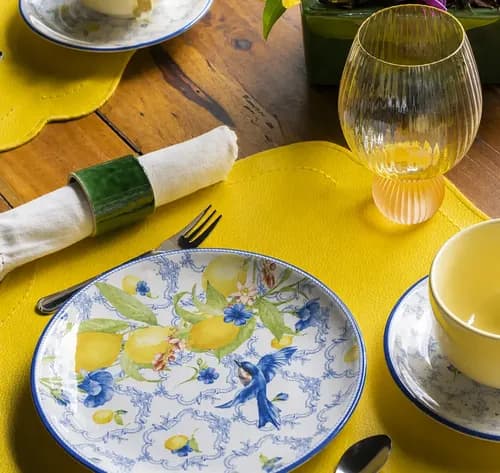 Jogo De Jantar 12 Peças Sicilia Alleanza Raso+sobremesa Amarelo Florido