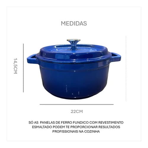 Panela Caçarola Ferro Fundido Esmaltada Redonda 22cm