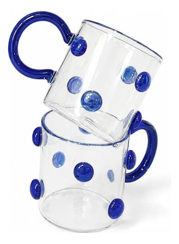 Kit 4 Canecas Borossolicato Alça Verde Detalhes Vidro Bolhas Azul Bolhas