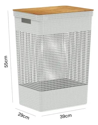 Cesto Roupas Grid 49l Tampa Bambu Bege