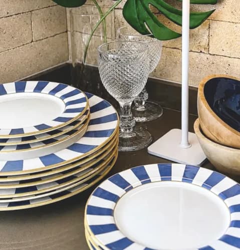 Jogo De Jantar Stripe 30 Pçs Com Xícara 6 Pessoas Azul Stripe