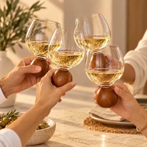 Kit 4 Taças Vinho/água Esfera Madeira 625ml Madeira