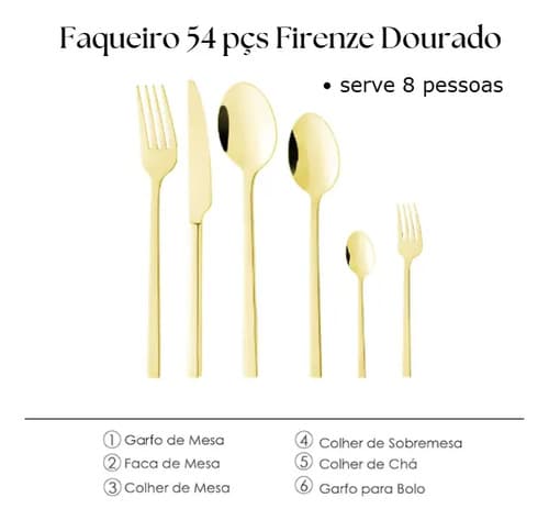 Jogo De Talheres 54 Peças De Aço Inox Firenze Dourado Wolff N/a