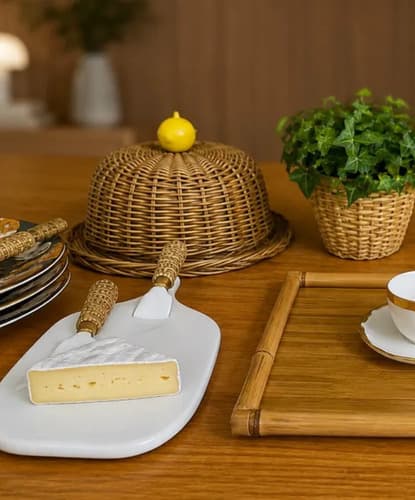 Tabua De Servir Petiscos Cerâmica Com Espátula Branca Branco/caramelo