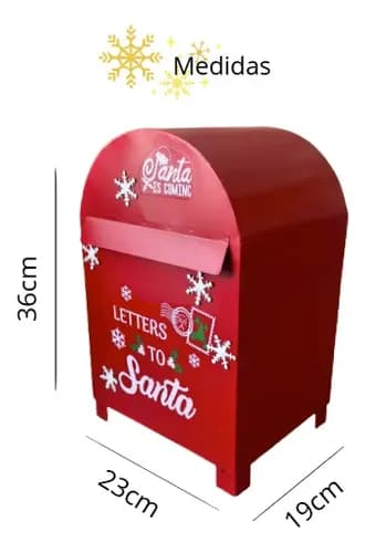 Caixa De Correio Cartas Papai Noel Natal Vermelha Metal Vermelho