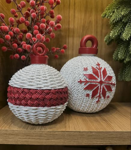 Bola Enfeite De Mesa Natal Resina Branca/vermelha 18cm Branca/vermelha Liso