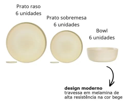 Jogo De Pratos Melamina Churrasco 19 Peças Super Resistente Bege Lisa