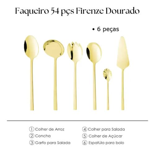 Jogo De Talheres 54 Peças De Aço Inox Firenze Dourado Wolff N/a