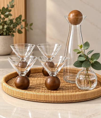 Kit 4 Taças Sobremesa Vidro Com Base Madeira 240ml Madeira